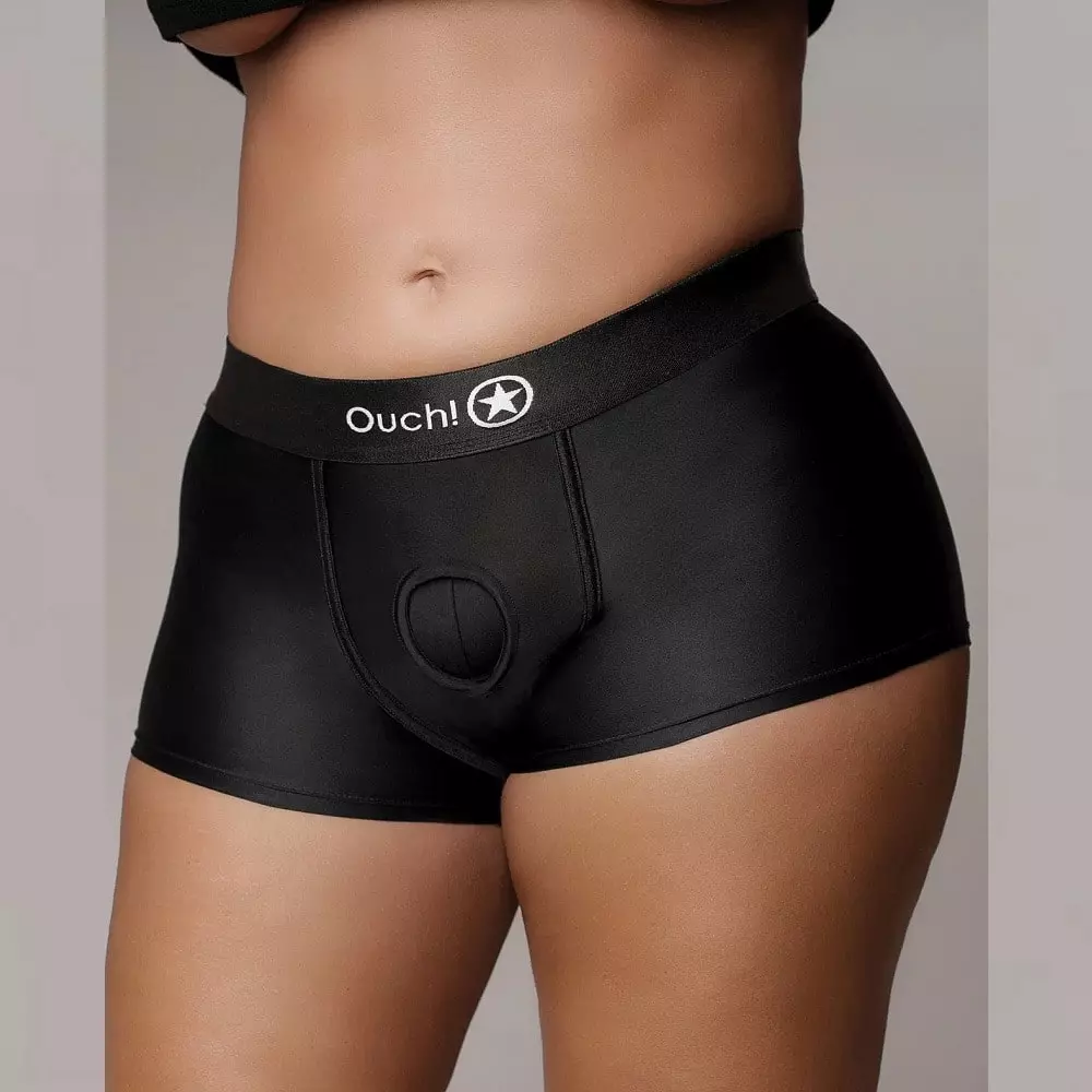 Ouch! Vibrating Strap-On Boxer Harness In Black XL/XXL